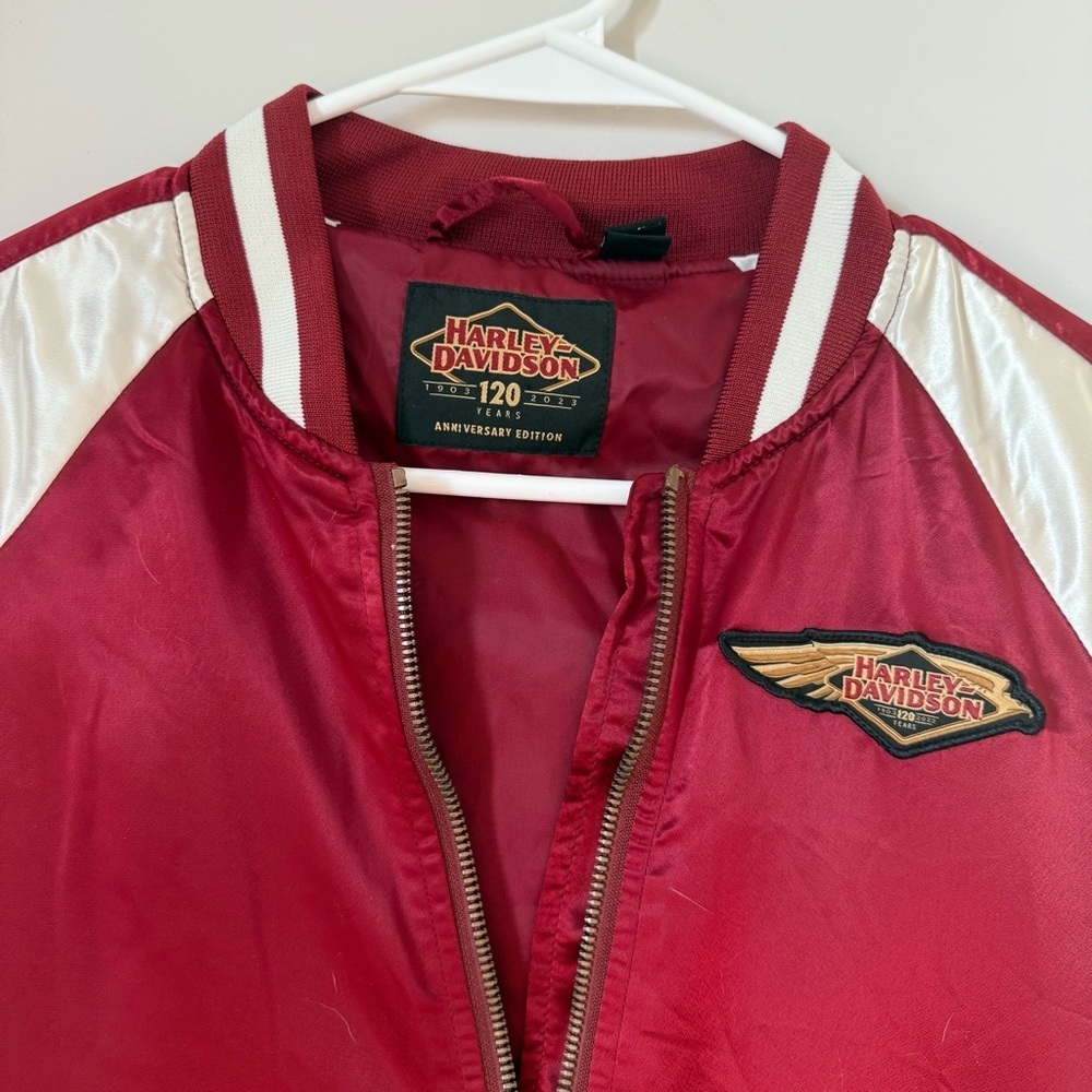 Harley Davidson Motorcycle Burgundy Red Satin Limited Edition Women’s Jacket - Picture 3 of 14